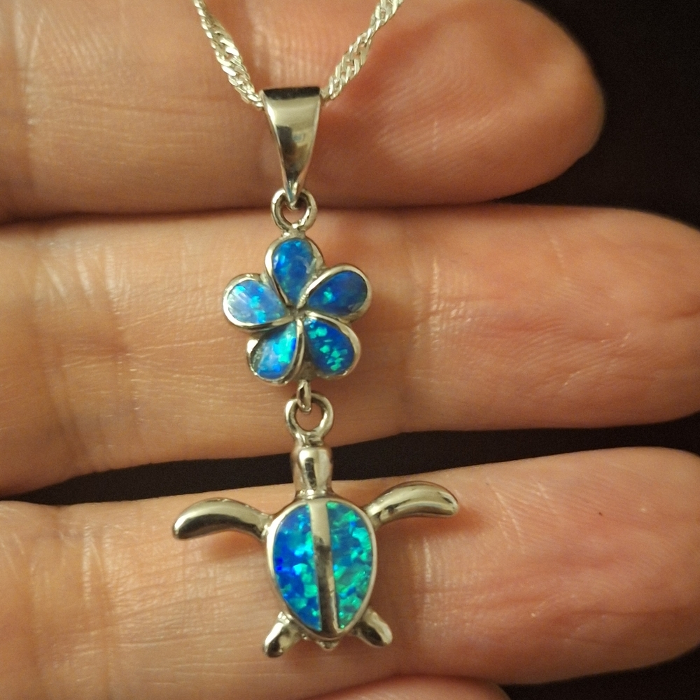 Inlay Opal Turtle Flower Necklace